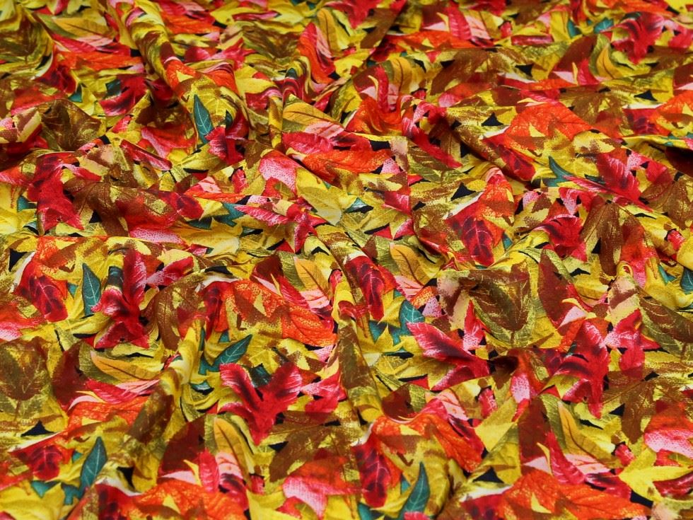 Gold & Coral Deadstock Viscose Challis Fabric