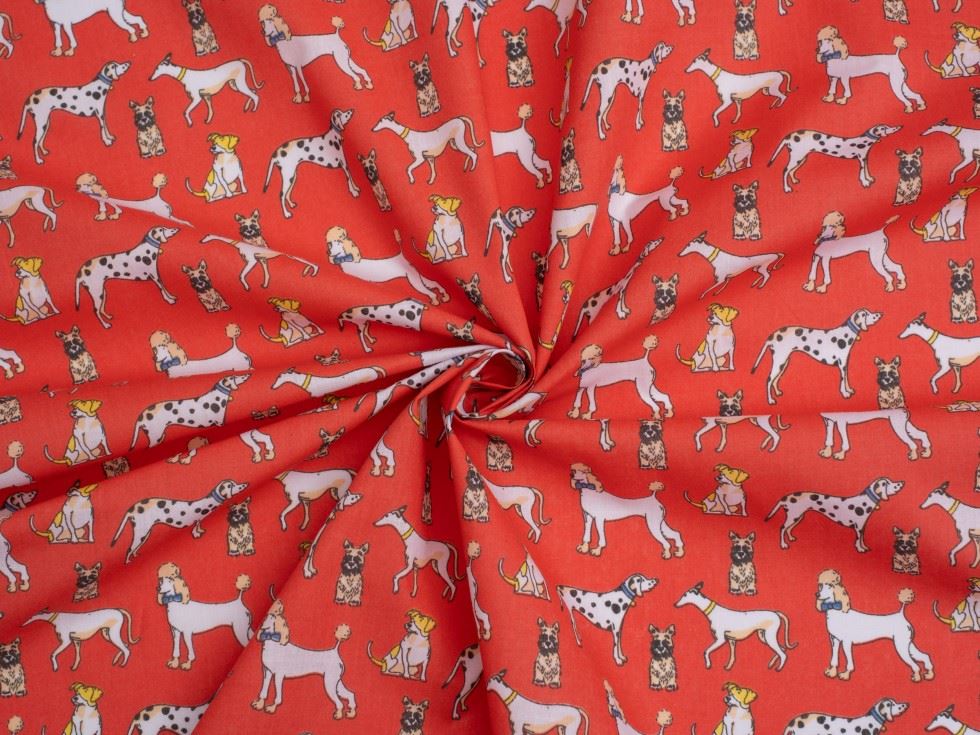 Red Printed Polycotton Fabric