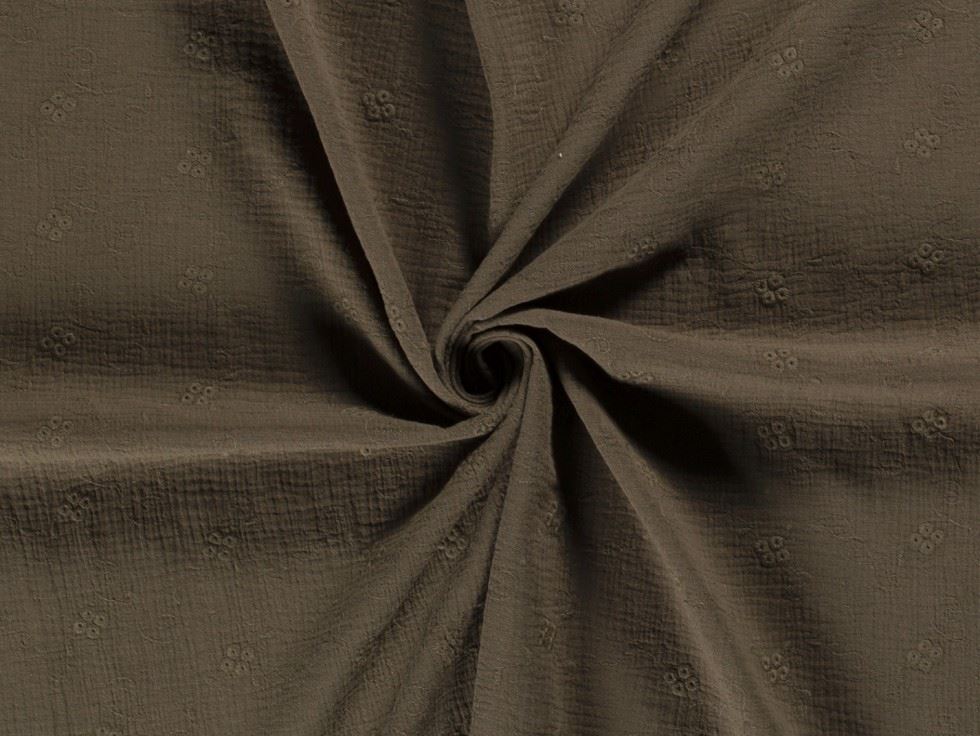 Embroidered Crinkle Textured Cotton Fabric Olive
 