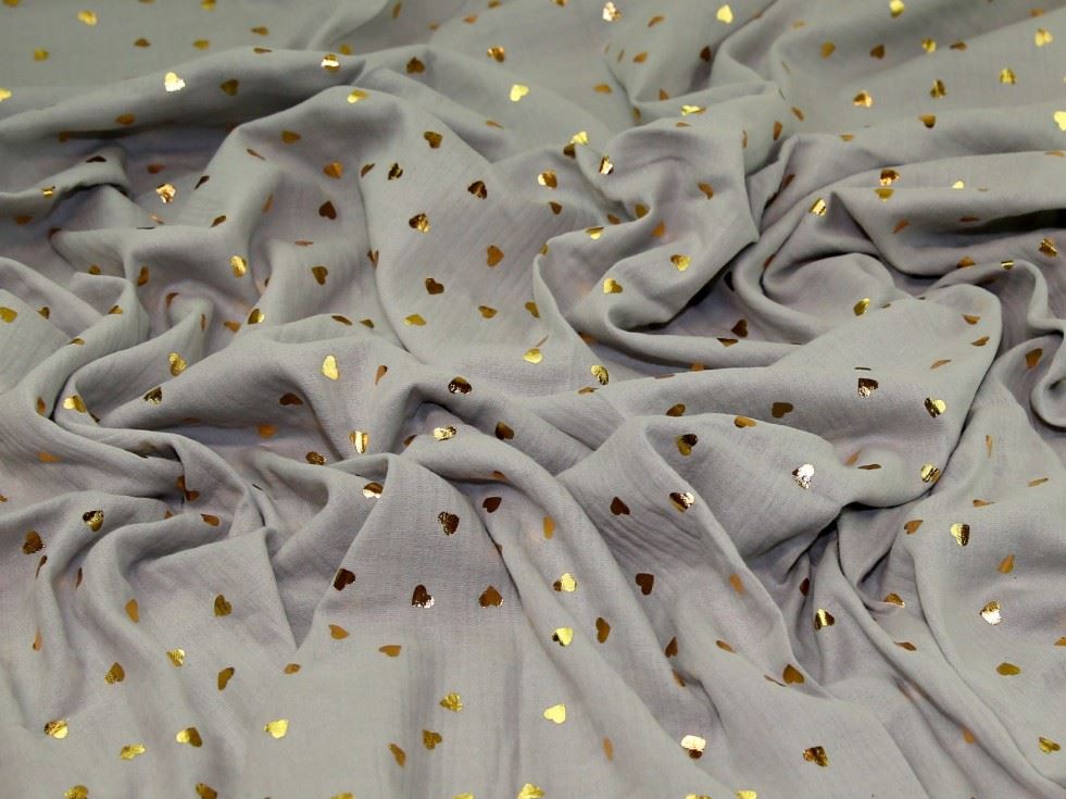 Grey & Gold Deadstock Foil Cotton Double Gauze Fabric