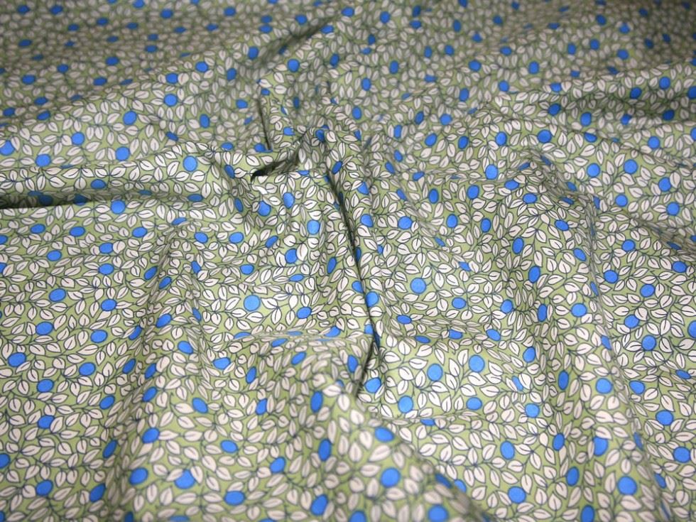 Cotton Lawn Fabric Green/Cream/Blue
 