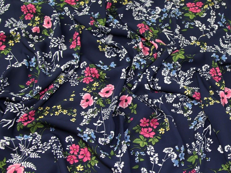 Navy Blue Deadstock Polyester Georgette Fabric