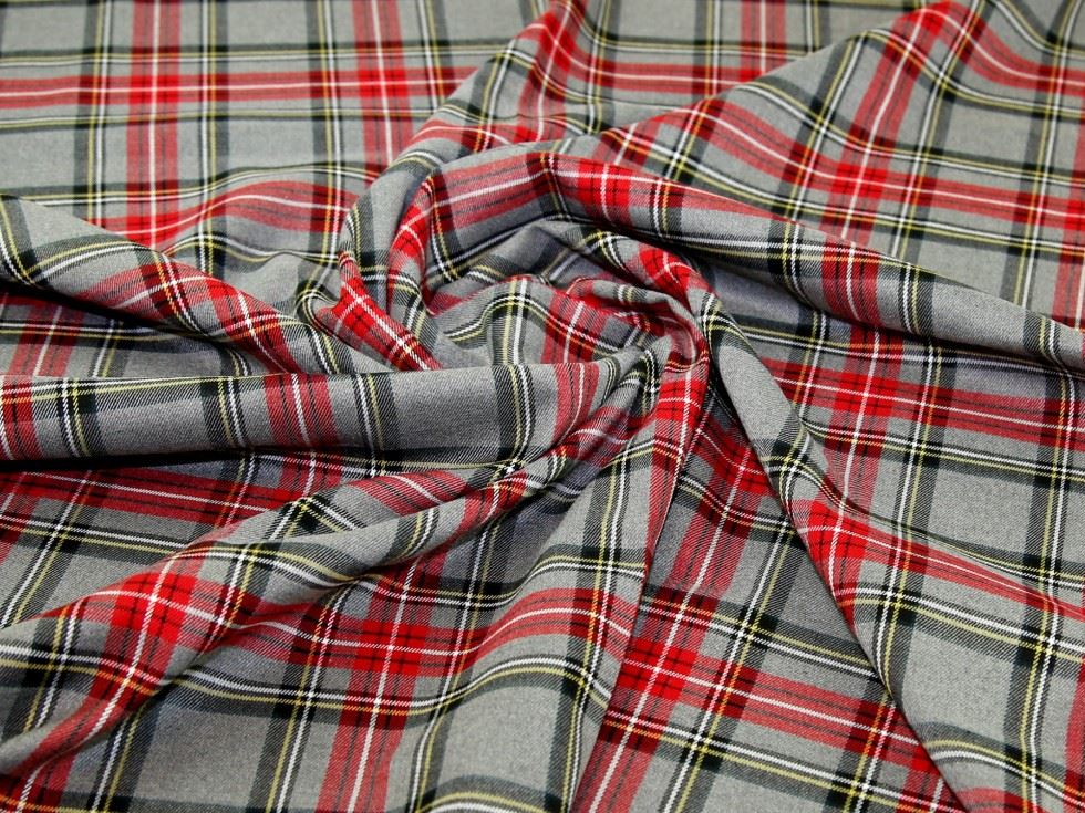 John Louden Red & Grey Poly Viscose Stretch Woven Suiting Fabric