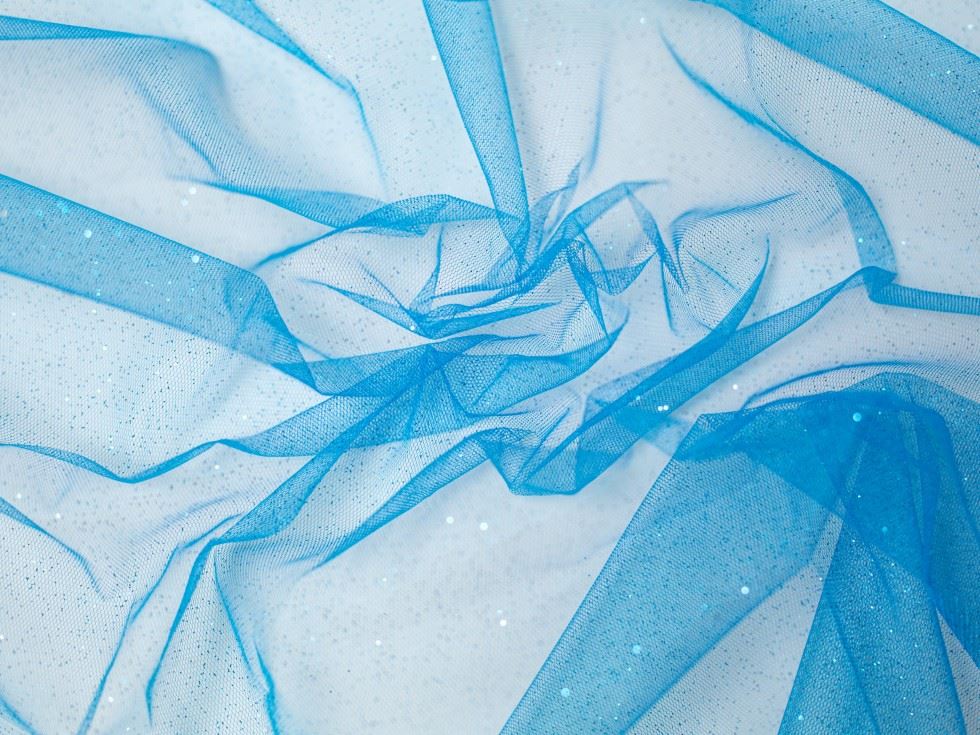 Minerva Core Range Glitter Tulle Net Fabric Turquoise
 