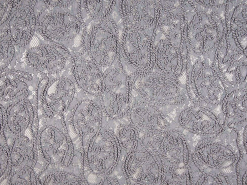 Grey Deadstock Embroidered Lace Fabric
