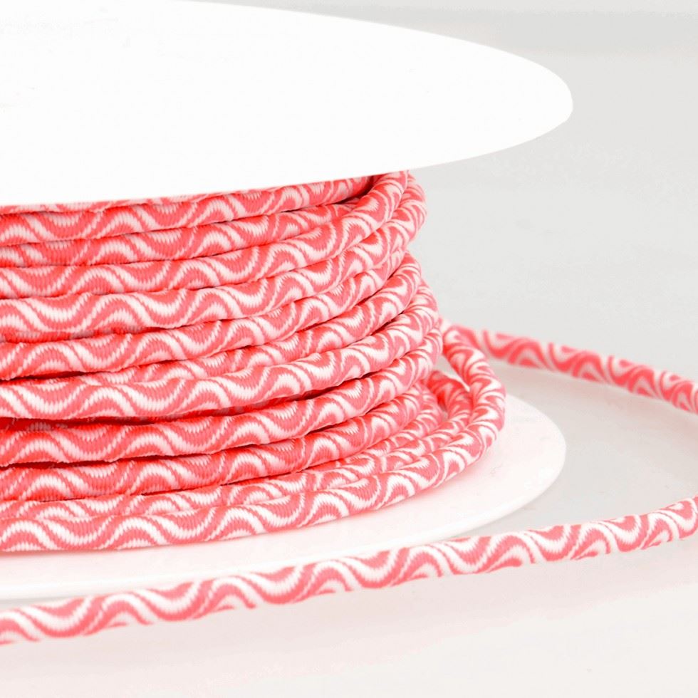 Stephanoise Wave Patterened Round Elastic White & Neon Pink