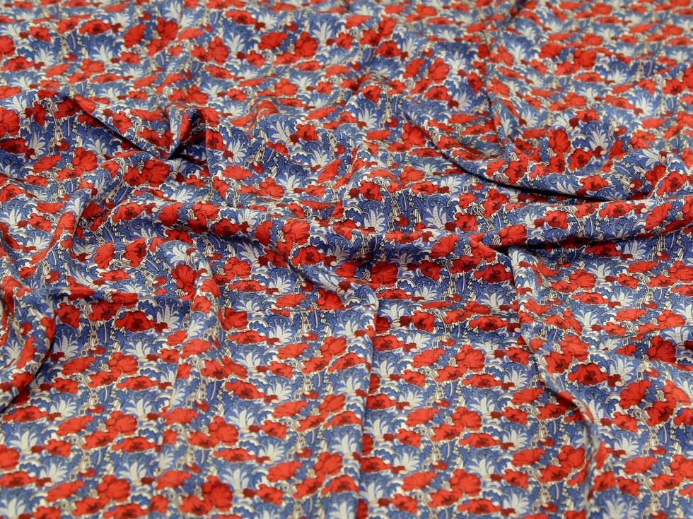 Liberty London Red & Blue Clementina Kensington Silk Crepe De Chine Fabric