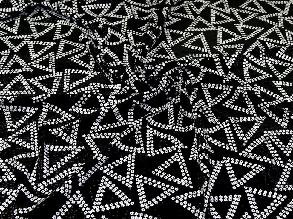 Black & White Deadstock Sequin Velvet Stretch Knit Fabric