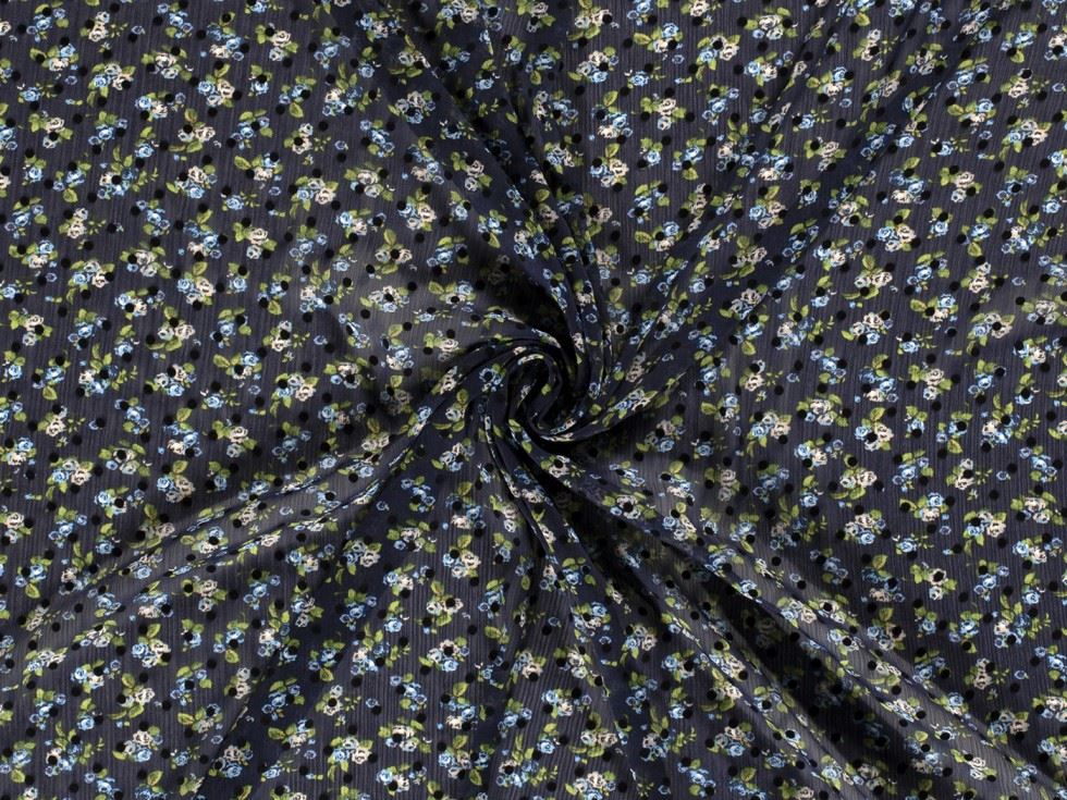 Sheer Chiffon Fabric Blue on Black
 