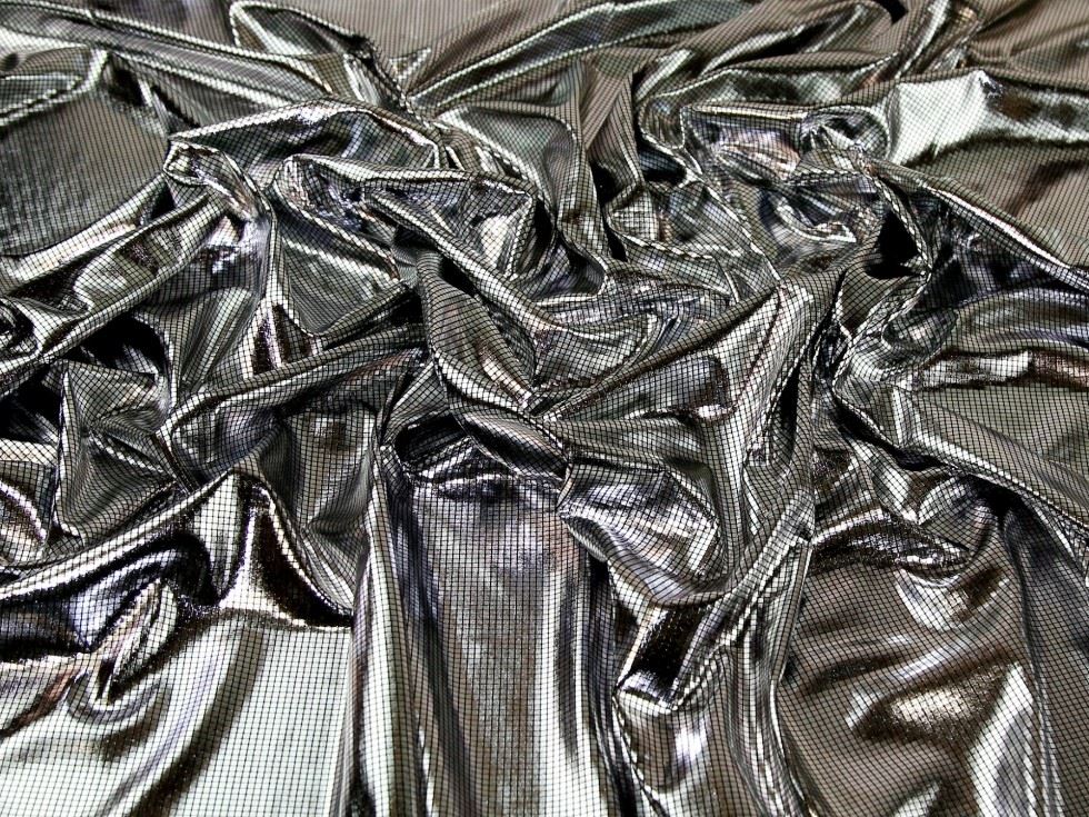 Deadstock Foil ITY Silky Stretch Knit Fabric Silver & Black
 