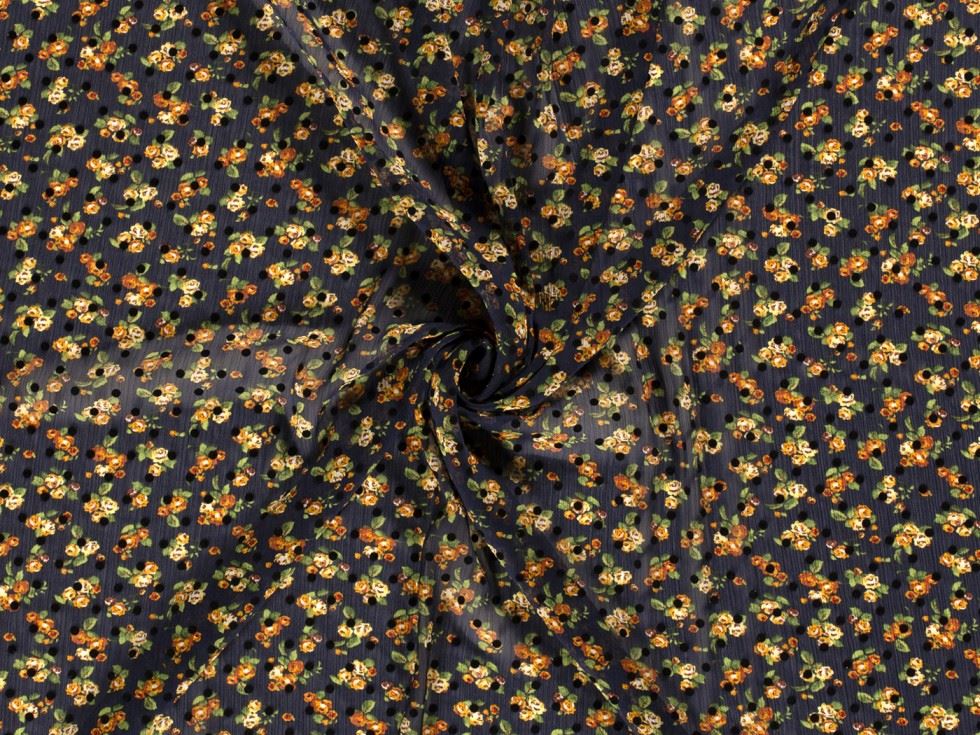 Sheer Chiffon Fabric Mustard on Black
 