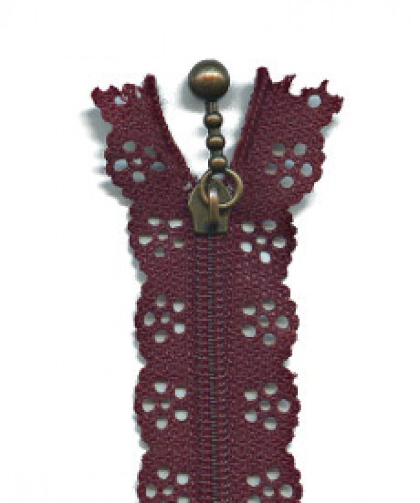 Flower Lace Dress Zips Burgundy