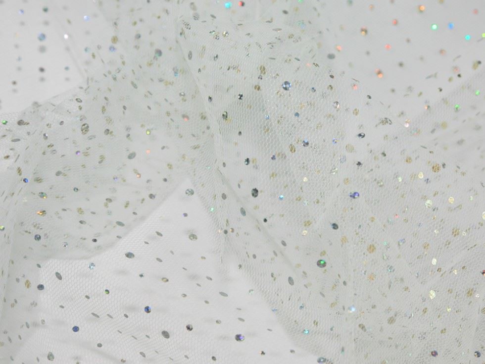 White Deadstock Hologram Sequin Net Fabric
