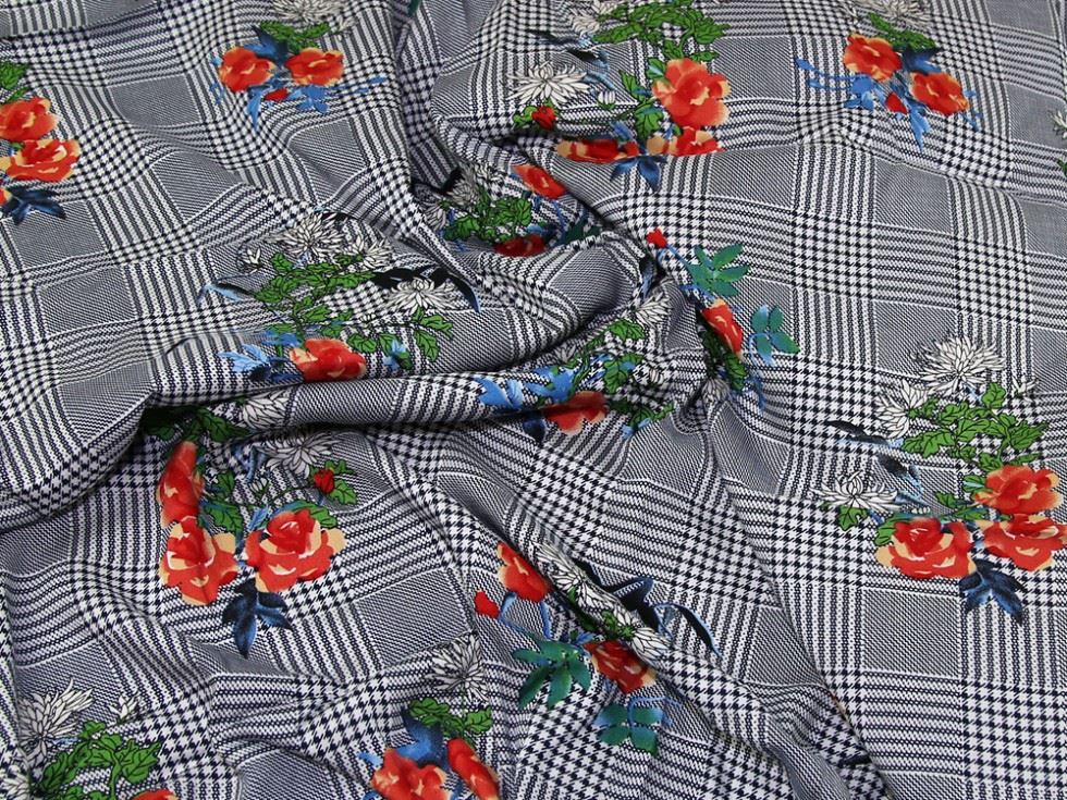 Navy & Coral Deadstock Rayon Challis Fabric