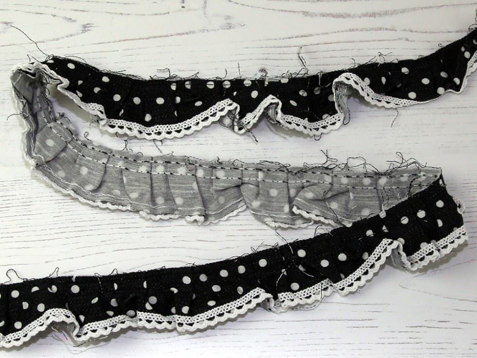 Stephanoise Frilled Spotty Denim Trim Black
 