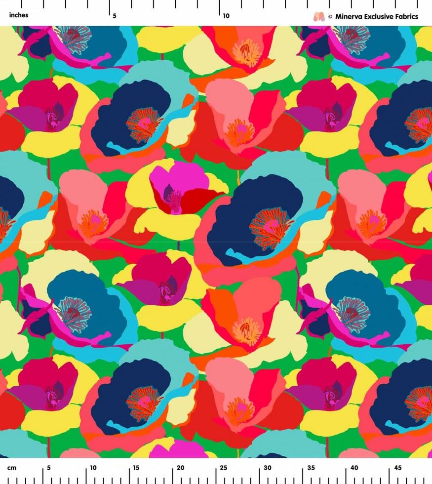 Minerva Exclusive Linen Fabric - POD - Positively Poppies - per metre - Picture 3 of 8