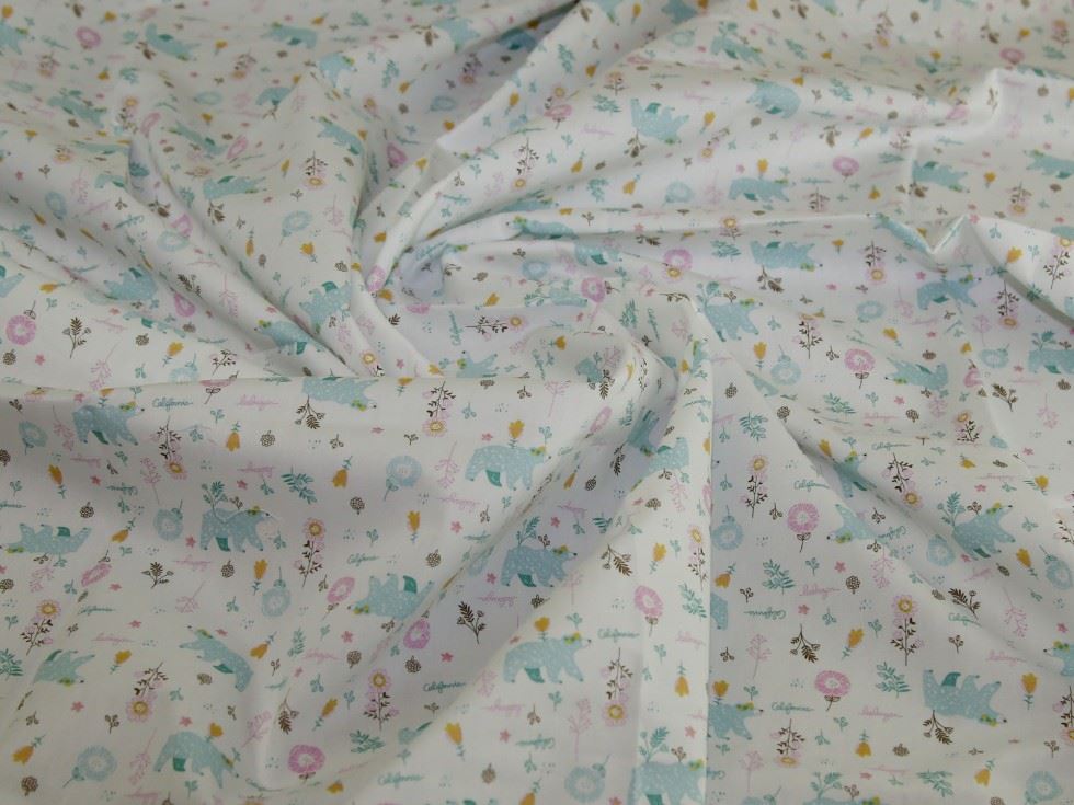 Deadstock 100% Cotton Poplin Fabric White & Turquoise
 