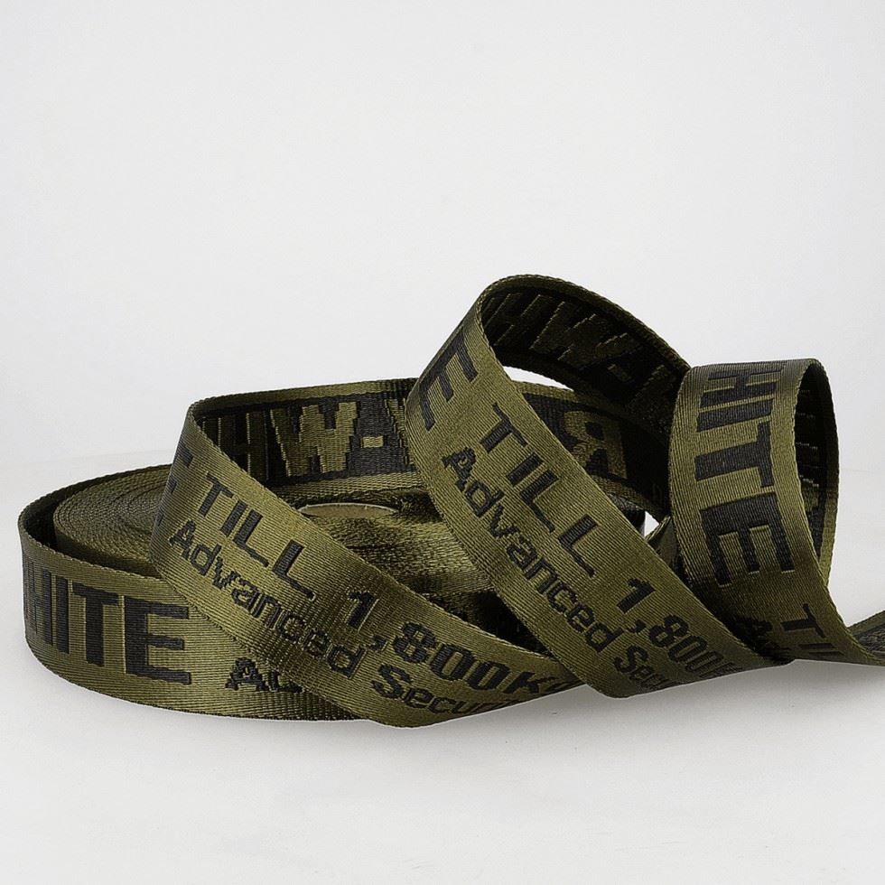 Stephanoise Jacquard Security Strap Webbing Tape Black on Khaki
 
