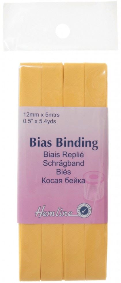 Minerva Polycotton Bias Binding Tape Lemon Yellow Polyester/Cotton Hemline H52010