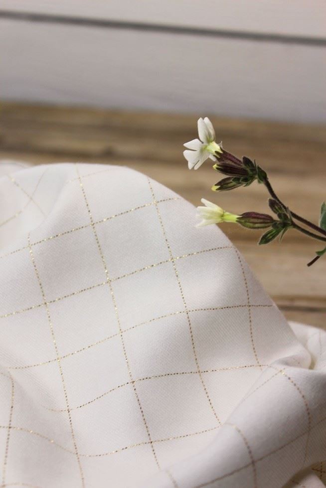 Eglantine and Zoe Lurex Viscose Twill Fabric Mother of Pearl & Gold
 