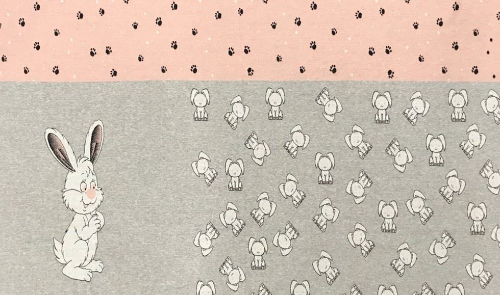 Grey & Salmon Deadstock Cotton Jersey Stretch Knit Fabric Panel