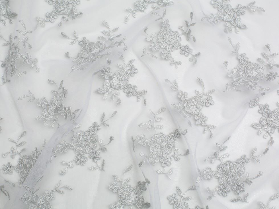 Minerva Core Range Silver Embroidered Tulle Lace Fabric