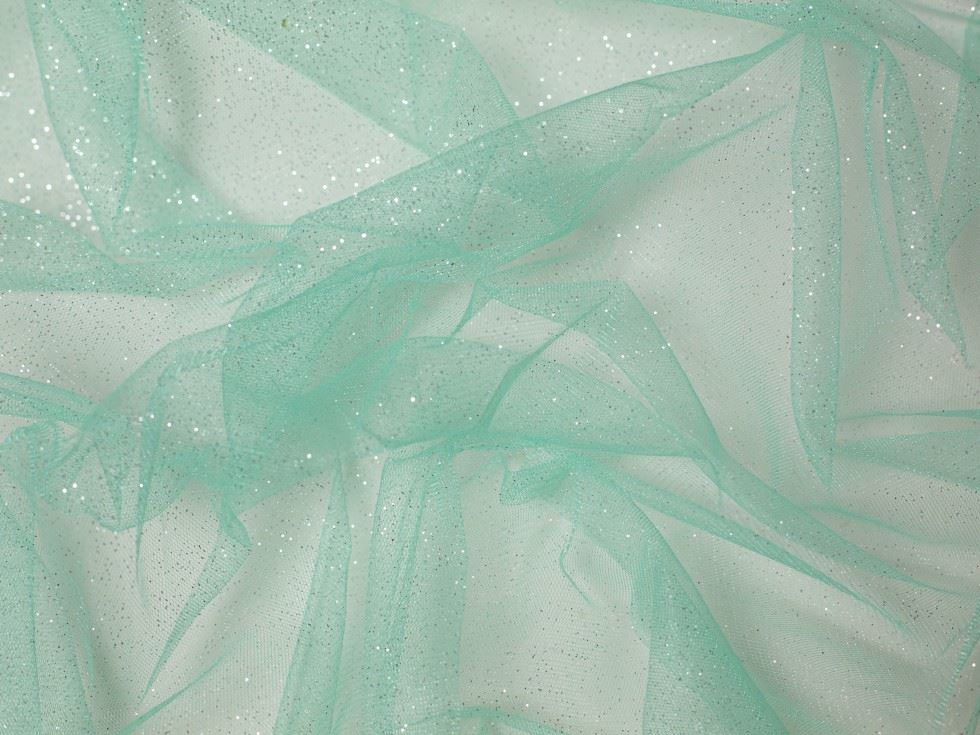 Minerva Core Range Glitter Tulle Net Fabric Mint Green
 