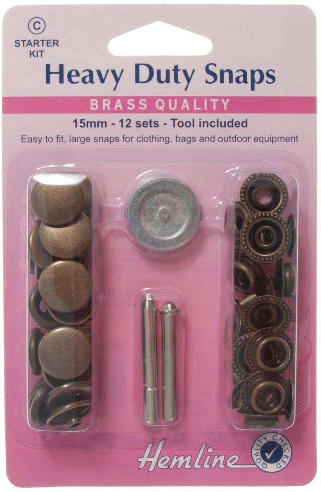 Hemline Antique Brass Heavy Duty Metal Snaps Kit