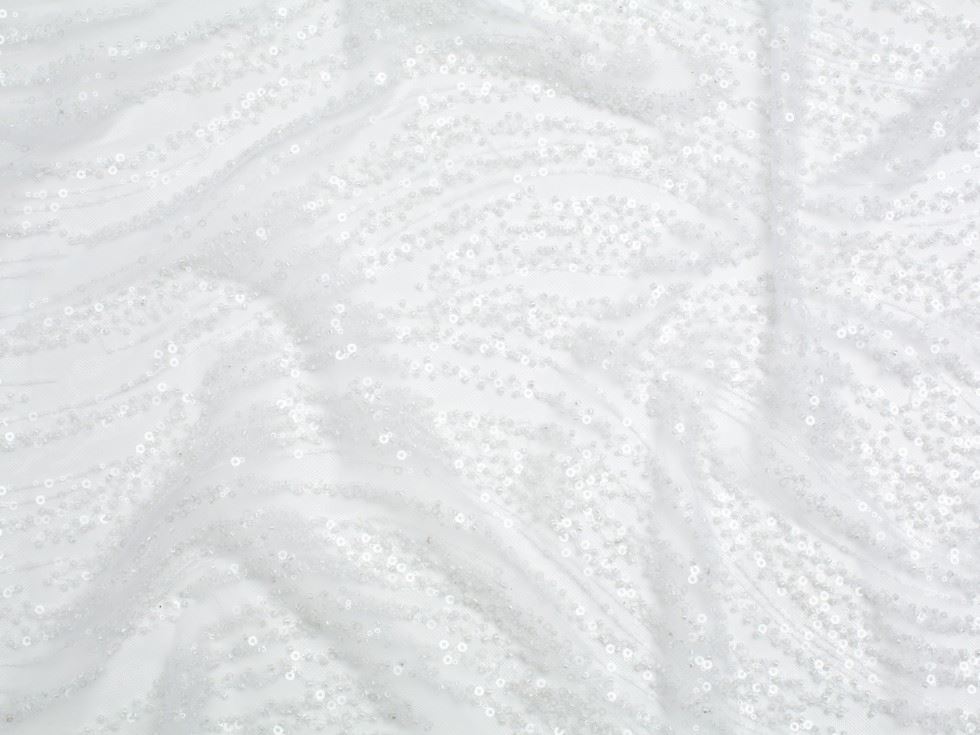 Minerva Core Range White Beaded Embroidered Tulle Lace Fabric