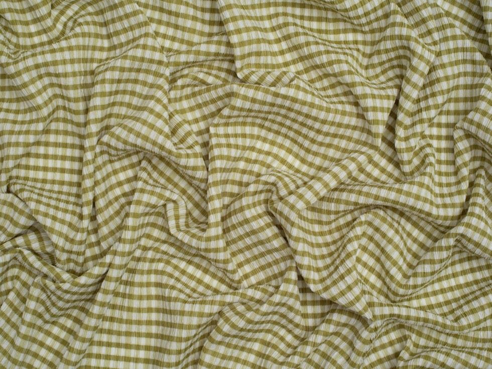 Minerva Core Range Stretch Woven Gingham Seersucker Fabric White & Olive Green