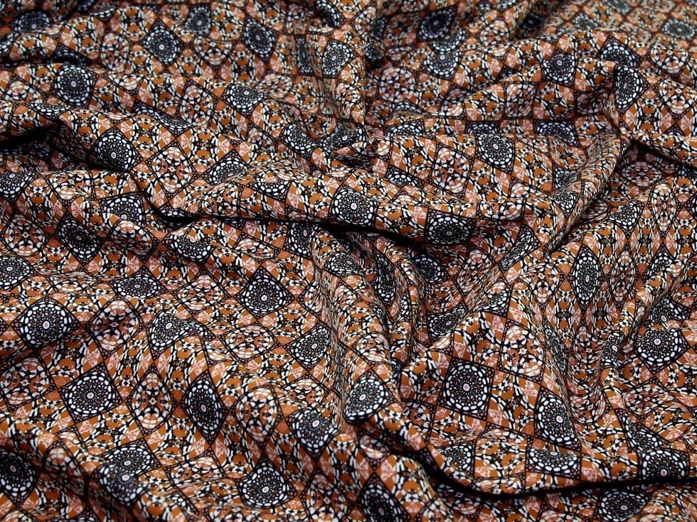 Deadstock Digital Print Smooth Crepe Fabric Tan
 