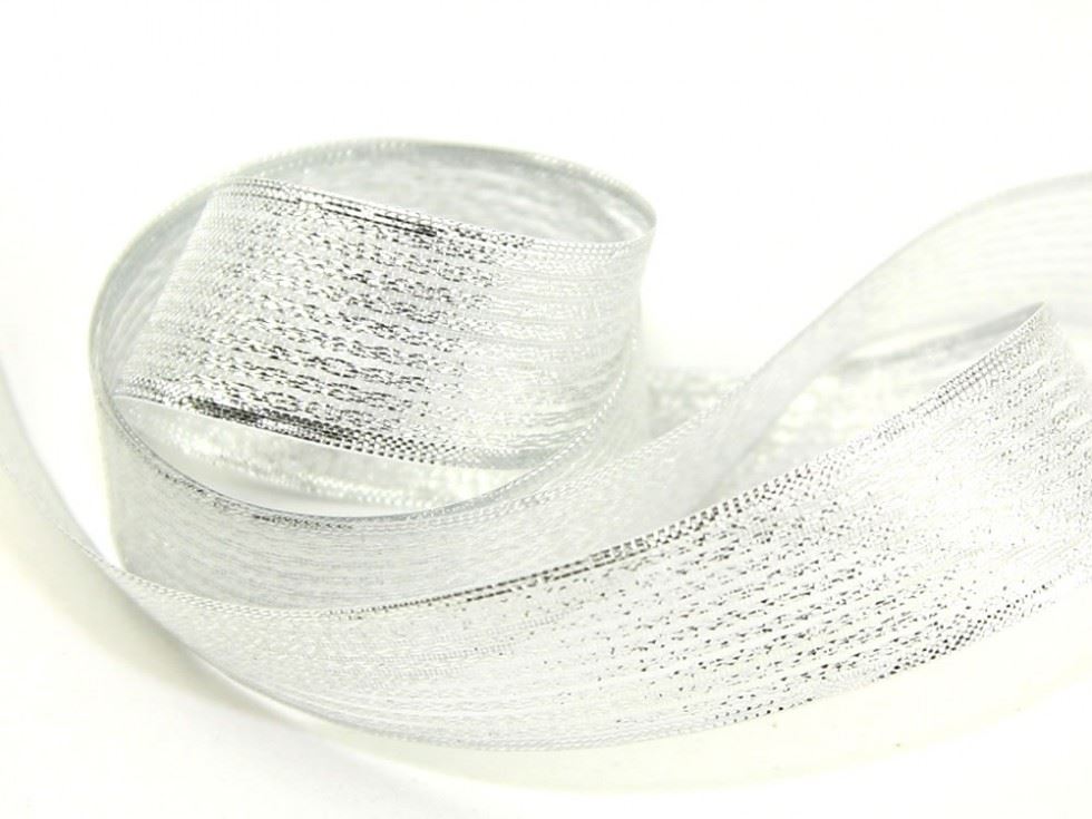 Metallic Lame Stripe Ribbon Silver
 