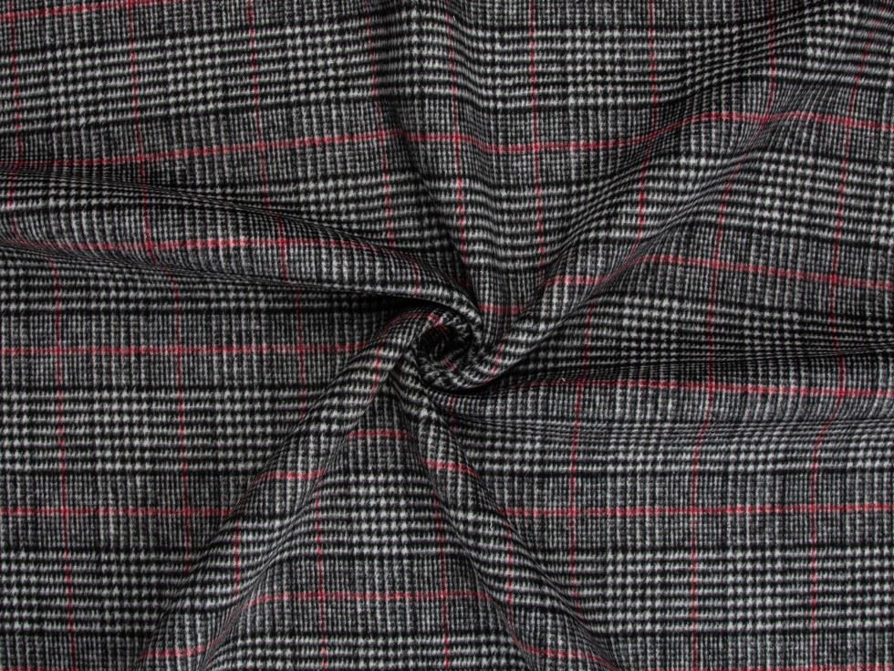 Deadstock Reversible Wool Blend Coating Fabric Black White Red