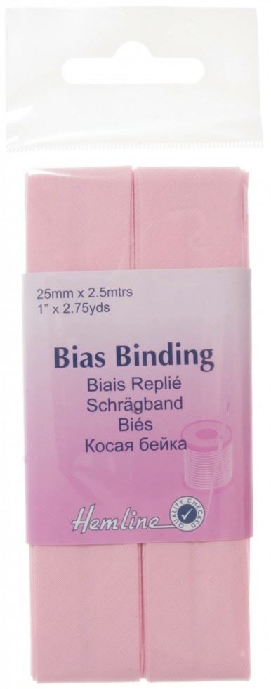 Hemline Polycotton Bias Binding Tape Baby Pink