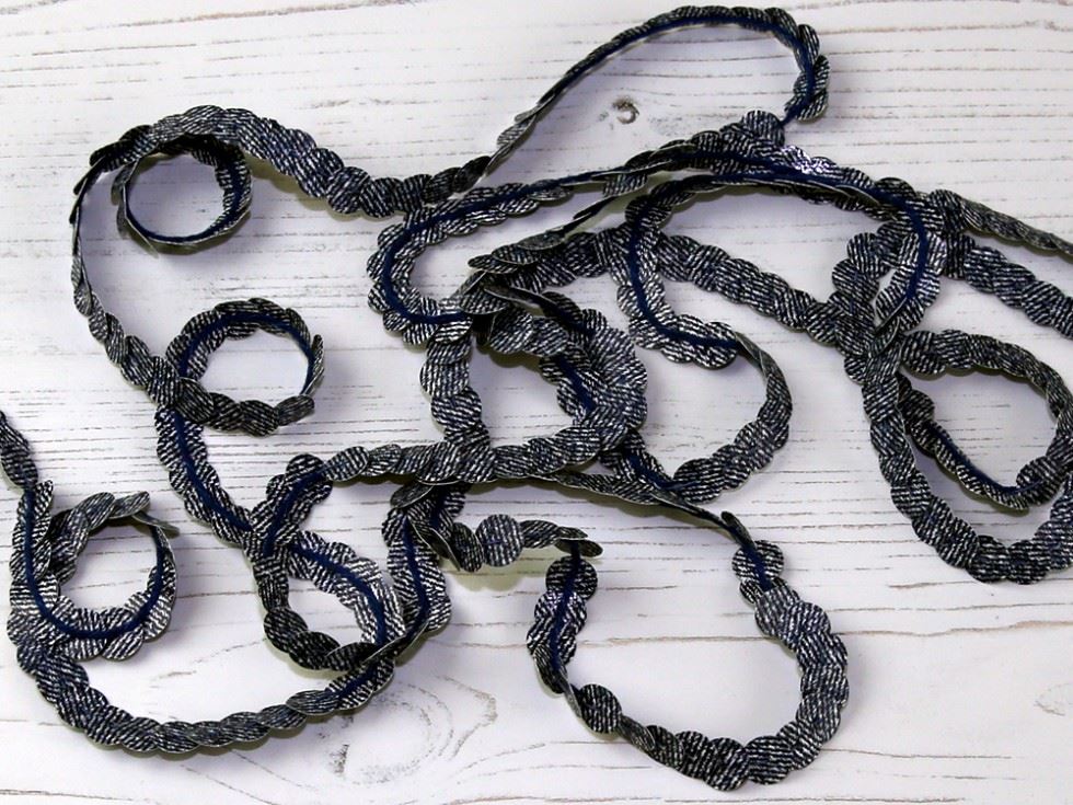 Stephanoise Faux Denim Sequin Trim Blue
 