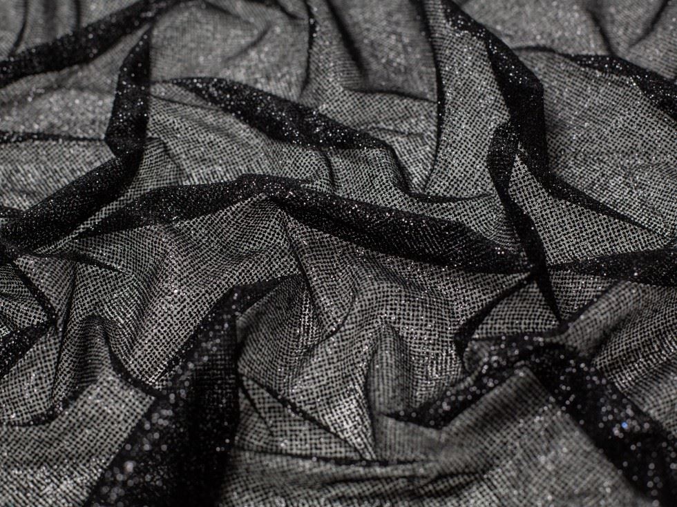 Minerva Core Range Shining Glitter Tulle Fabric Black
 