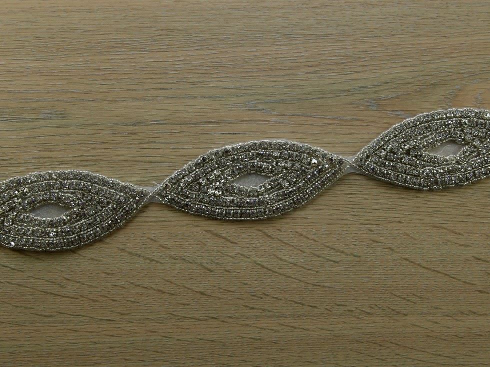 Crystal Diamante Lace Trim Silver
