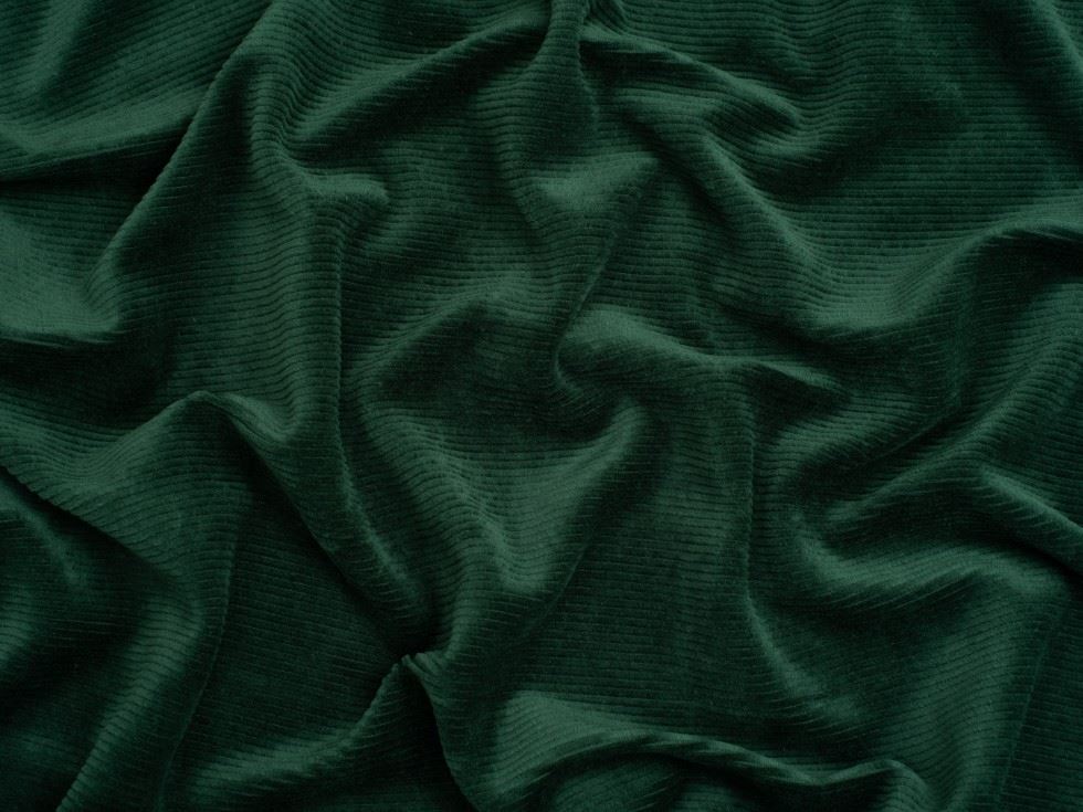 Minerva Core Range 8 Wale Velour Rib Stretch Knit Cord Fabric Bottle Green