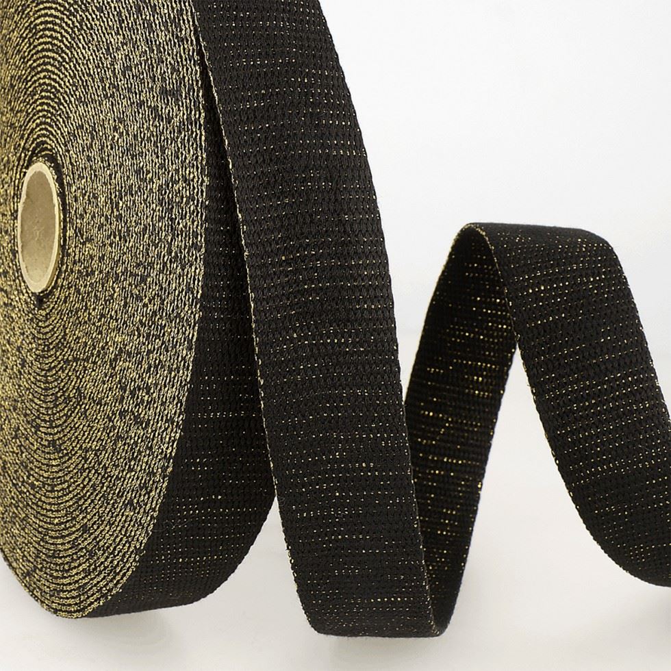 Stephanoise Metallic Sparkle Webbing Tape Black & Gold
 