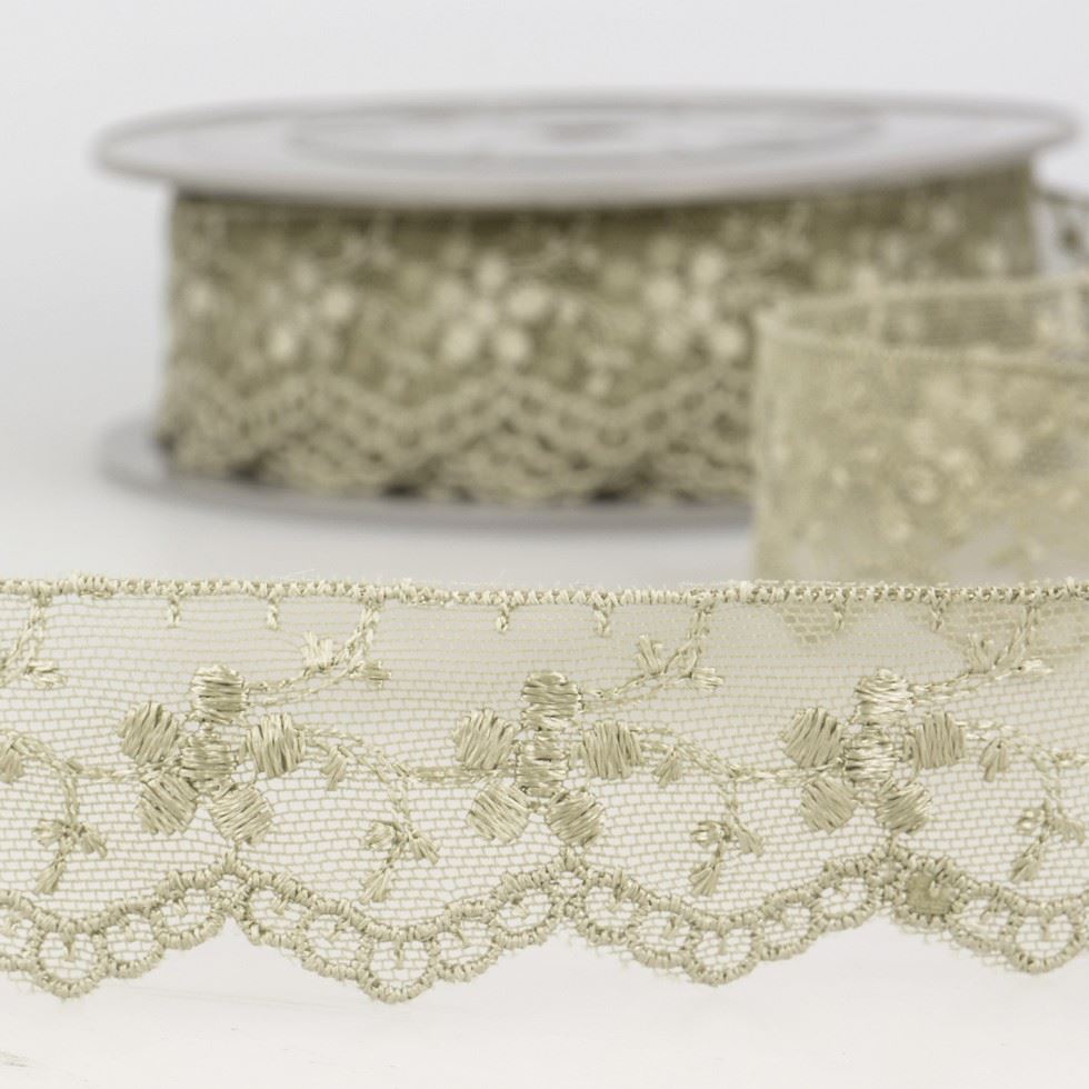 Stephanoise Taupe Embroidery Tulle Lace Trim