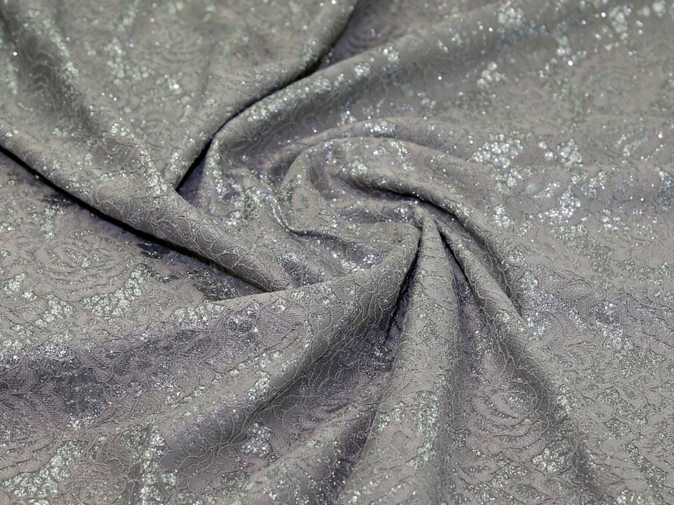 Deadstock Glitter Satin Lace Fabric Silver