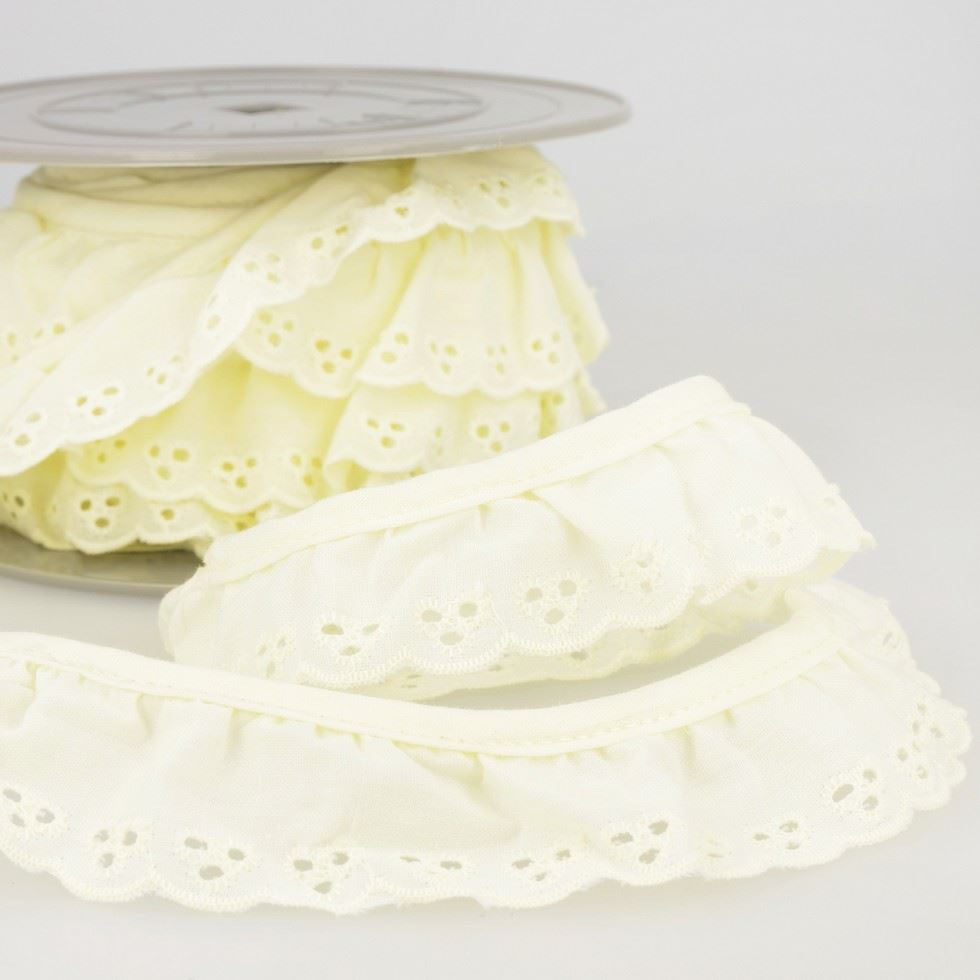 Stephanoise Broderie Anglaise Gathered Lace Trim Straw Yellow