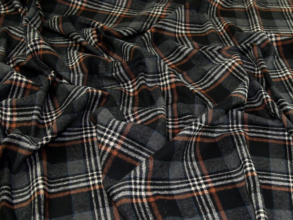 John Louden Black Grey Tan Wool Blend Coating Fabric