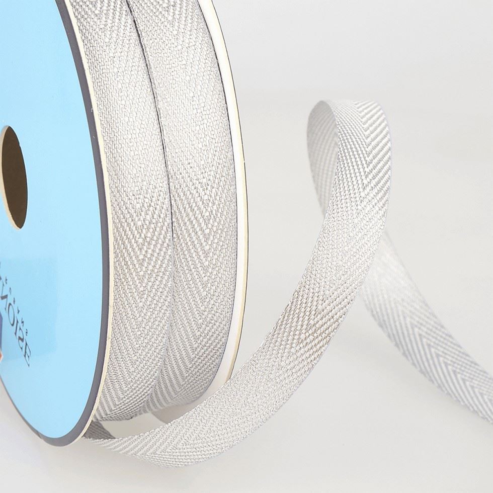 Stephanoise Metallic Twill Tape White & Light Silver
