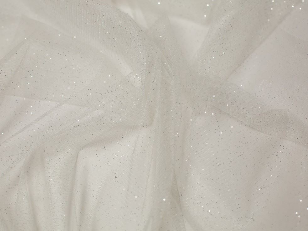 Minerva Core Range Glitter Tulle Net Fabric Ivory
 