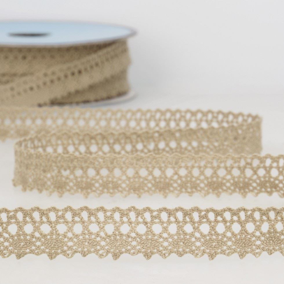 Stephanoise Cotton Lace Trim Taupe
 