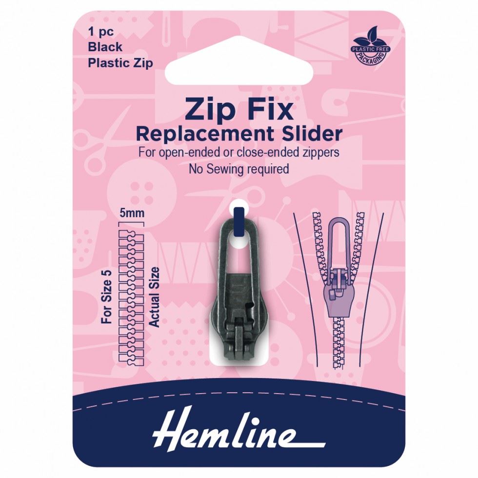 Hemline Black Zip Fix Replacement Slider For Plastic