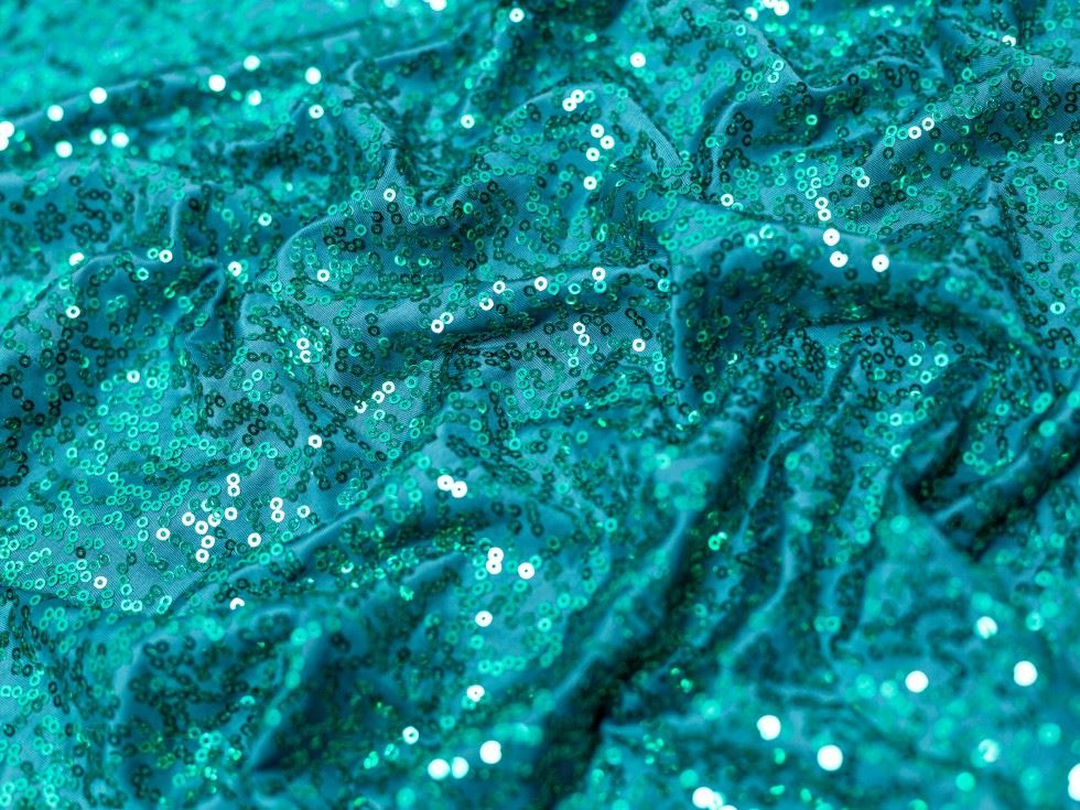 Minerva Core Range Sequin ITY Silky Stretch Knit Fabric Teal
 