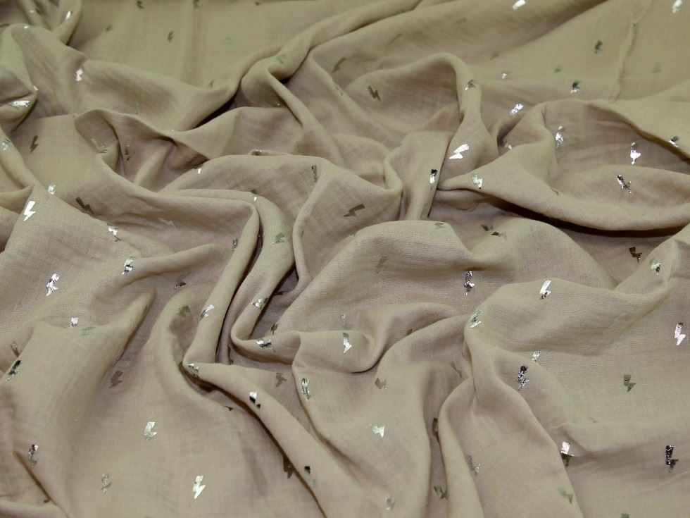 Sand & Silver Deadstock Foil Cotton Double Gauze Fabric