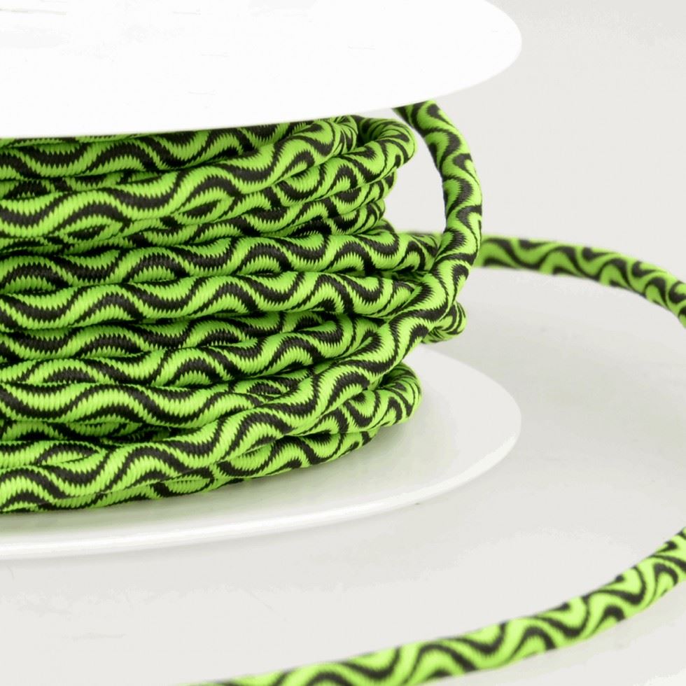 Stephanoise Wave Patterened Round Elastic Black & Neon Green